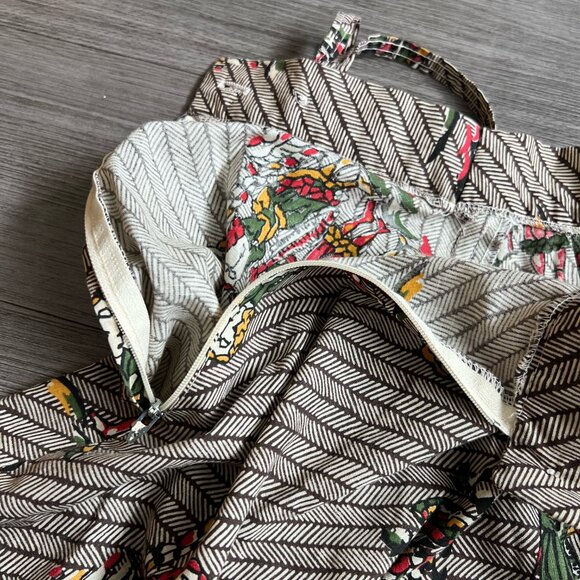 Vintage 70s Brown Striped A Line Faux Wrap Skirt Autumnal Size XS - Picture 4 of 6